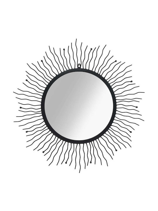 vidaXL Ήλιος Καθρέπτης Τοίχου με Μαύρο Μεταλλικό Πλαίσιο Mήκους 80cm