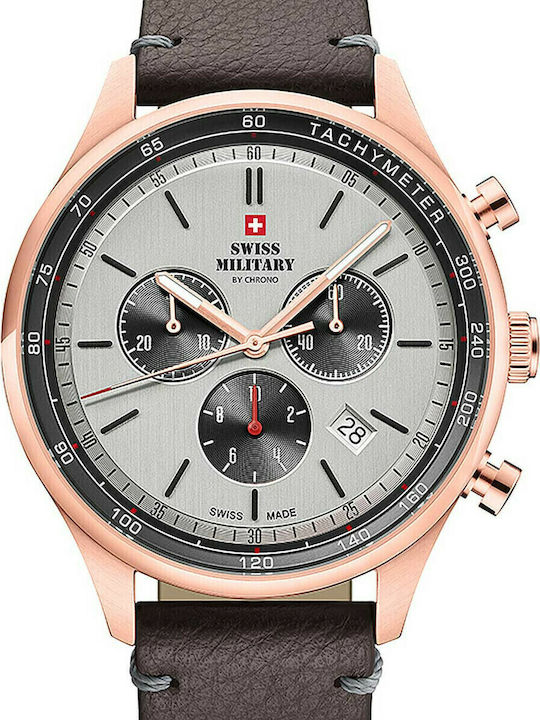 Swiss Military by Chrono Men's Watch 42mm Chronograph Battery with Brown Leather Strap