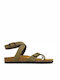 Leather Women's Flat Sandals Anatomic with Strap in Khaki Color