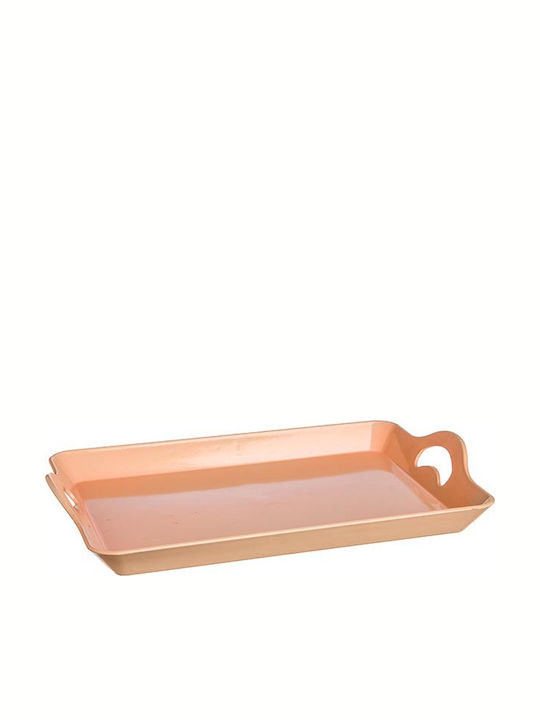 Plastic Rectangular Serving Tray with Handles in Pink Color 42x30cm 1pcs