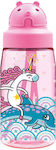 Laken Sticlă pentru Copii Unicorn Plastic cu Pai Roz 450ml