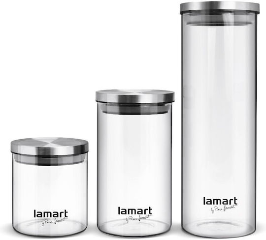 Lamart Set of 3 General Use Glass Jars with Airtight Lid Transparent 1700ml 3 Pieces