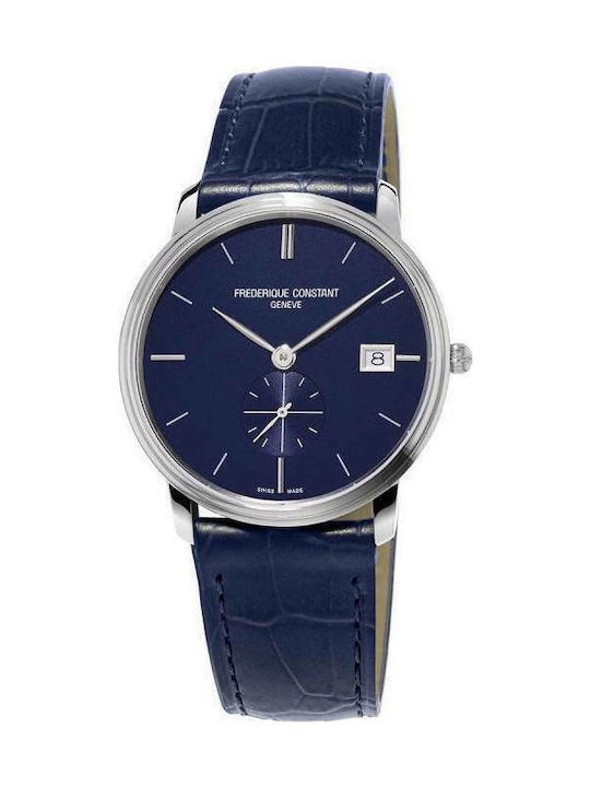 Frederique Constant Slimline Uhr Batterie mit Blau Lederarmband