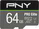 PNY Pro Elite microSDXC 64GB Class 10 U3 V30 A1 UHS-I with Adapter