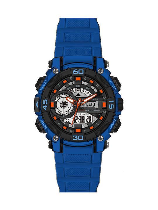 Q&Q Watch Battery with Blue Rubber Strap GW87J803