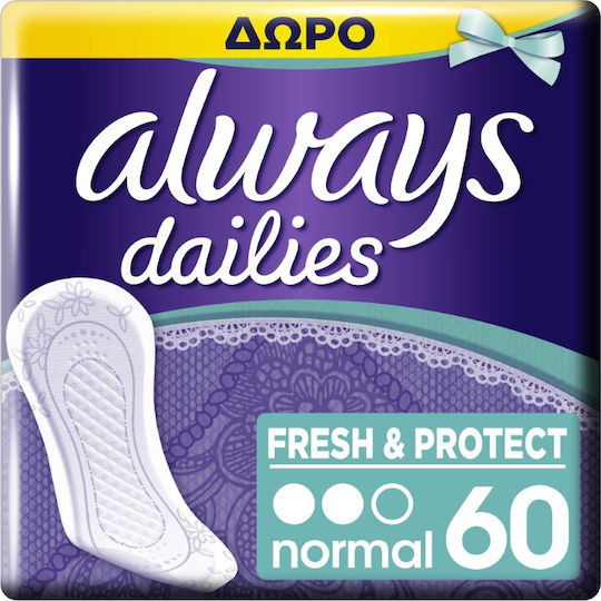 Always Dailies Fresh & Protect Normal Daily Liners for Normal Flow 2 Drop 60pcs