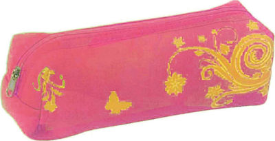 Flowers Pencil Case Barrel with 1 Compartment Pink