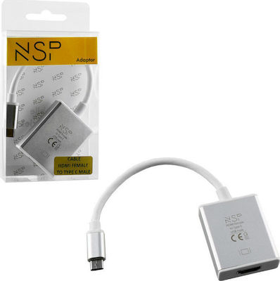 NSP Converter USB-C male to HDMI female Silver