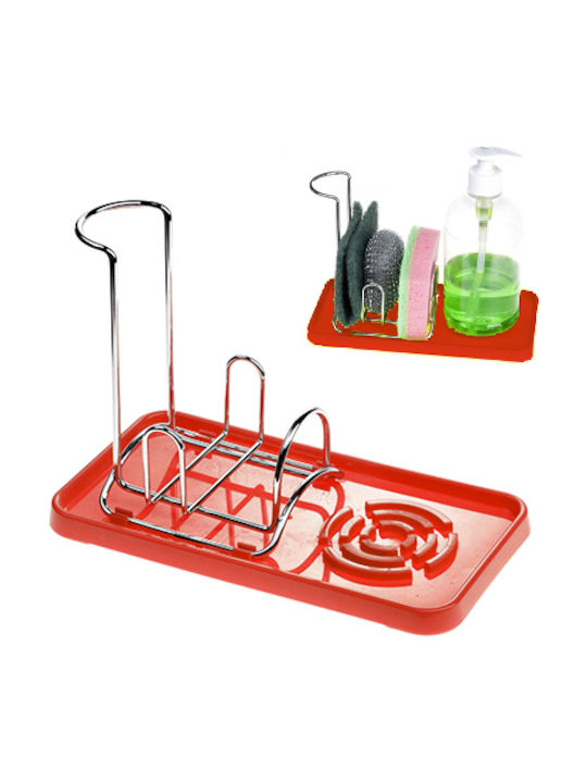 Nava Kitchen Sink Organizer from Plastic in Red Color 22.4x11.9x11.9cm