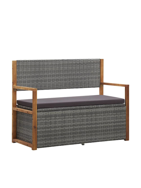 Outdoor Rattan Bench with Chest and Gray Cushions 110x56x87cm