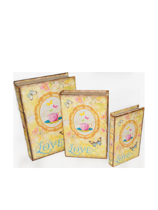 Set Cutii Decorative Din piele ecologică Βιβλίο Love Δέρμα 3 τμχ În formă de carte 3buc