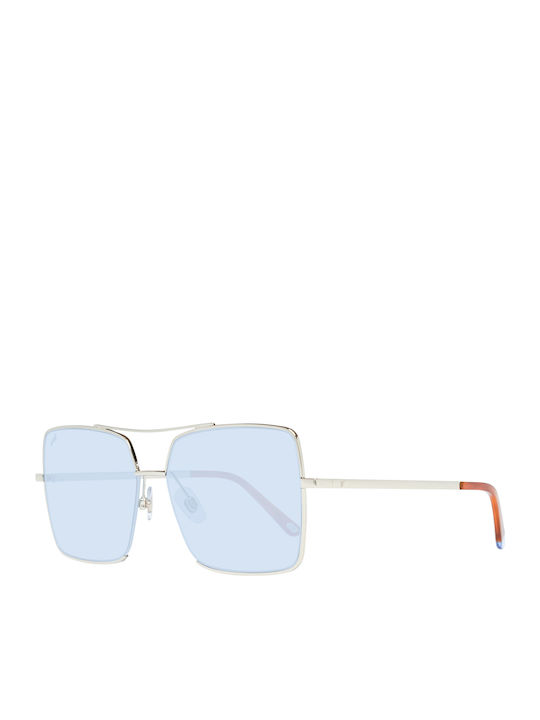 Web Women's Sunglasses with Silver Metal Frame and Light Blue Mirror Lens WE0210 32V