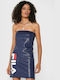 Fila Fran Summer Mini Evening Dress Strapless Navy Blue