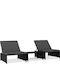 Deckchair Rattan with Cushion Black with Table 2pcs 190x65x69cm.