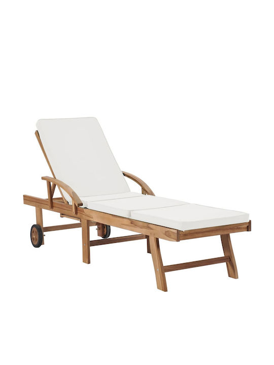 Deckchair Wooden with Cushion & Wheels Brown 19...