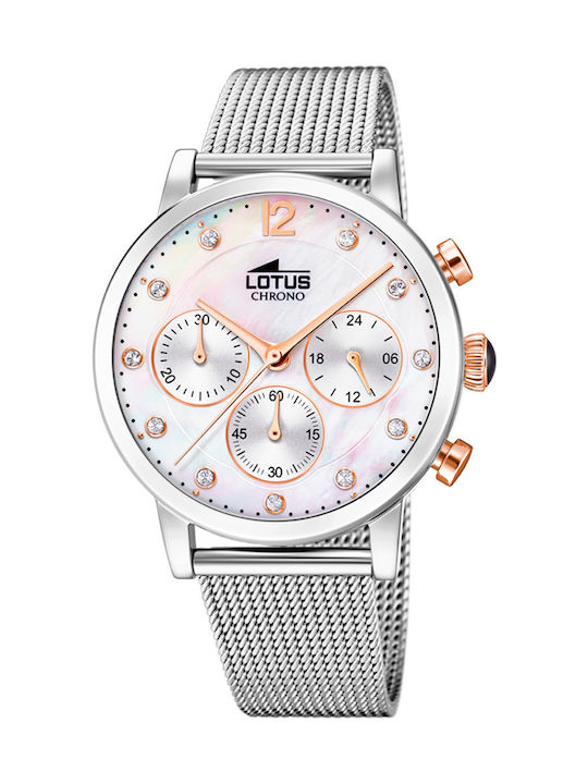 Lotus Watches Дамски Часовник 37мм Хронограф Кварцов със Сребрист Метална Верижка