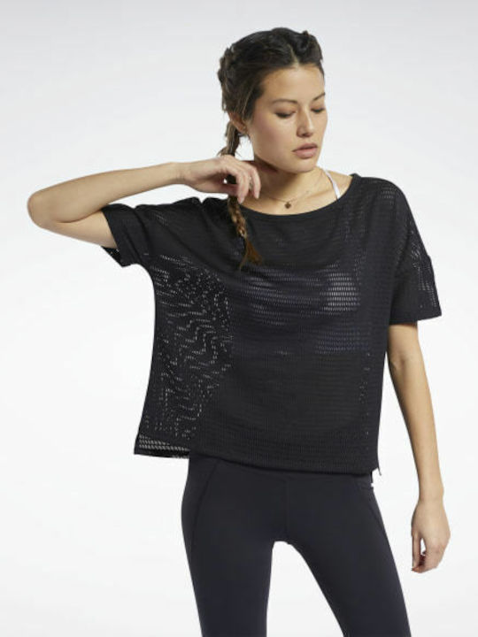 Reebok Perforated Damen Sport T-Shirt mit Durchsichtigkeit Schwarz