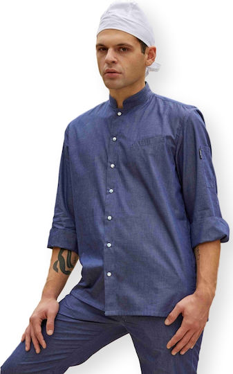 Axon Coat Chef 100% Cotton made Blue with Long Sleeve Elegance