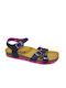 Plakton Leather Women's Flat Sandals Anatomic with Strap Navy/Fuchsia