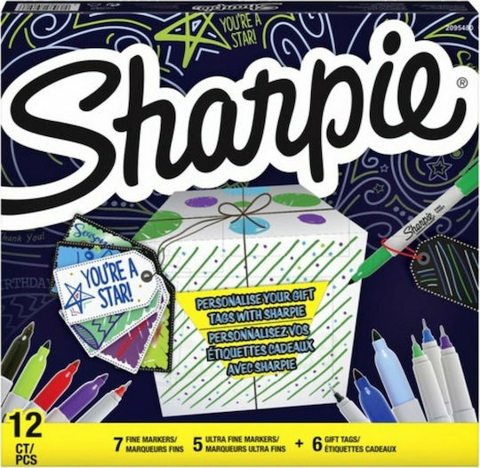 Sharpie Fine Μαρκαδόροι Ζωγραφικής 1mm Λεπτοί Σετ 12 χρώματα