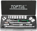 Toptul Set de chei tubulare și clichet 1\2" 18buc