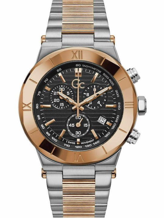 GC Watches Collection Mens Ανδρικό Ρολόι 44mm Χρονογράφος Μπαταρίας με Ασημί Μεταλλικό Μπρασελέ