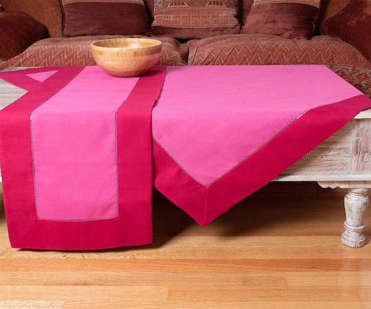 Silk Fashion Tablecloth Cotton with Embroidery Set Bg17 Fuchsia-Purple 140x180cm