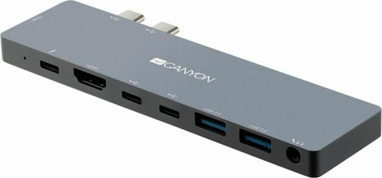 Canyon Docking Station with Dual USB-C HDMI 4K PD and Screen Connections for 2 Monitors Grey