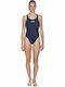 Arena Solid Swim Tech High Athletic One-Piece Swimsuit Navy Blue