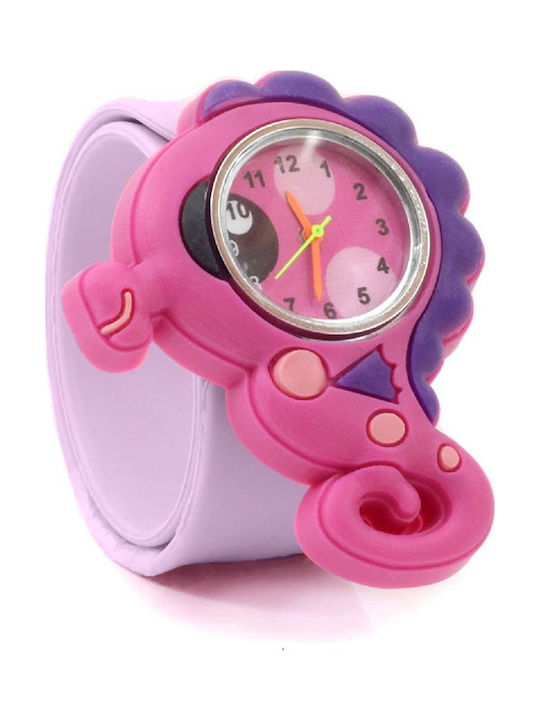 Kids Analog Watch Wacky Slap 3D Seahorse with Rubber/Plastic Strap Pink