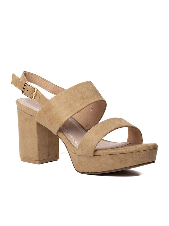 Envie Shoes Damen Sandalen mit Chunky hohem Absatz in Beige Farbe