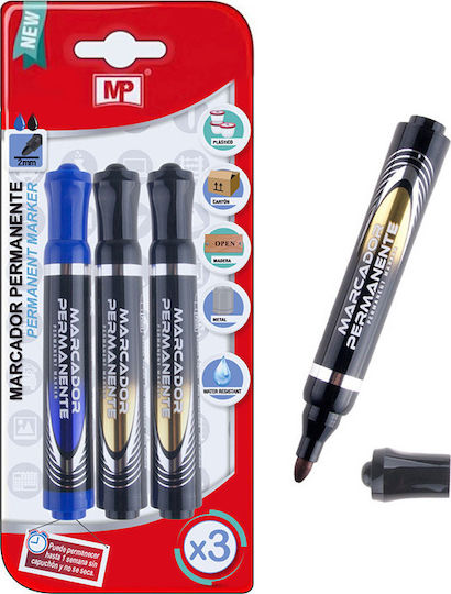 Madrid Papel Permanent Markers 2mm Multicolour 3pcs