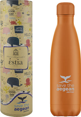 Estia Flask Lite Save the Aegean Bottle Thermos Stainless Steel BPA Free Orange 500ml Orange