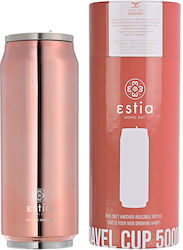 Estia Travel Cup Save The Aegean Glass Thermos Stainless Steel BPA Free Rose Gold 500ml with Straw