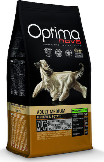 Optimanova Adult Medium Chicken & Potato 12кг Суха Храна без Зърнени храни за Възрастни Кучета от Средни Породи с Пилешко и Картофи