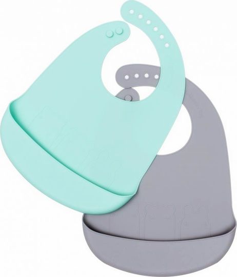 We Might Be Tiny Wasserdicht Lätzchen Silikon mit Taste & Tasche Mint & Grey 2Stück