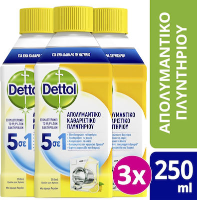 Dettol Washing Machine Cleaner Liquid Απολυμαντικό Lemon Scent 3pcs 750ml