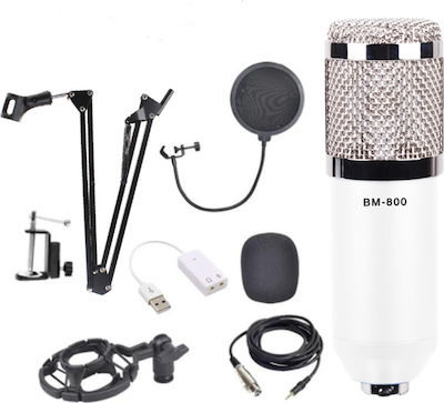 Condenser XLR Microphone BM-800 Mic Kit Shock Mounted/Clip On for Voice In White Colour