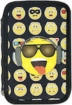 Smiley Faces Pencil Case with 2 Compartments Black