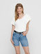 Only Women's Summer Blouse Short Sleeve with V Neck White/Eggnog