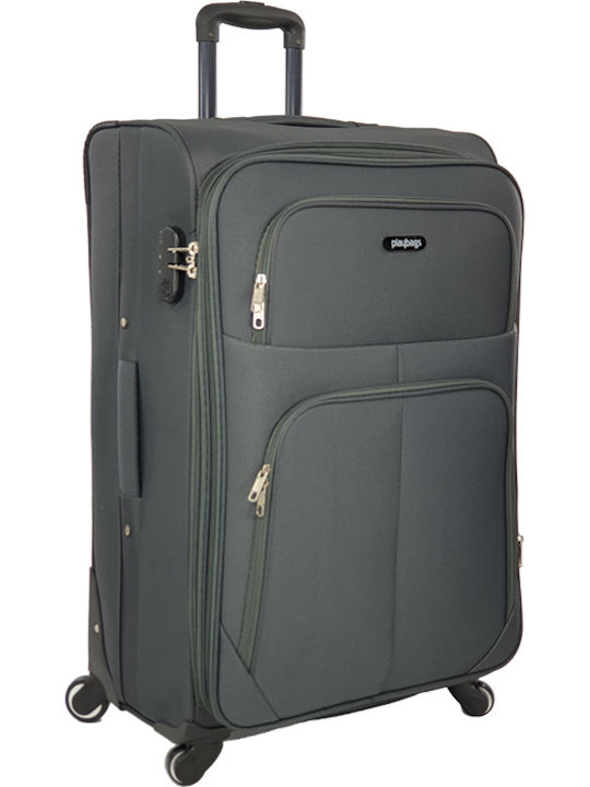 Playbags Large Travel Suitcase Fabric Gray with 4 Wheels Height 78cm