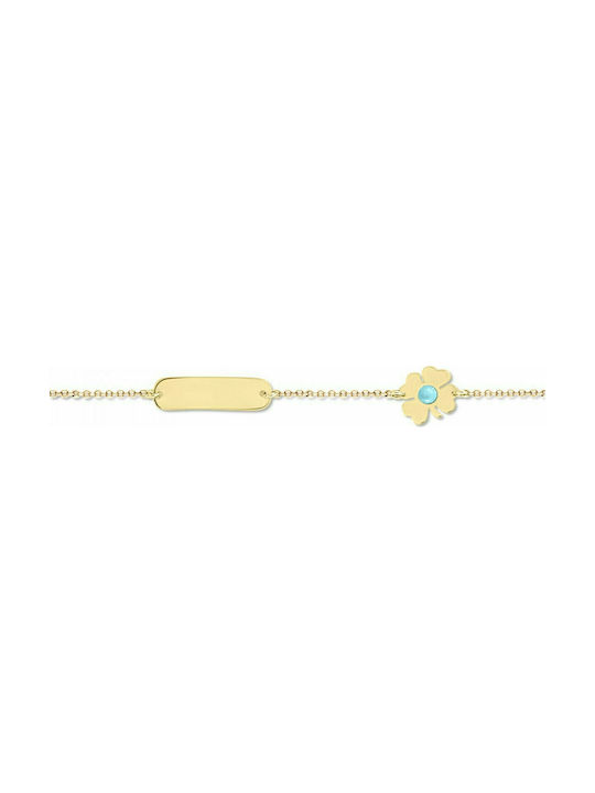 Children's identity bracelet 14K gold with clover and turquoise pb0306