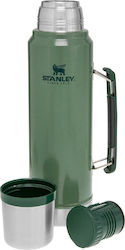 Stanley Classic Legendary Bottle Bottle Thermos Stainless Steel BPA Free Green 1lt with Cap-Cup and Handle 10-08266-001