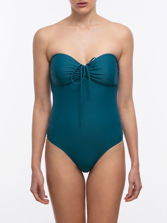 Women's One-piece strapless swimsuit Cup C 365-B PETROL