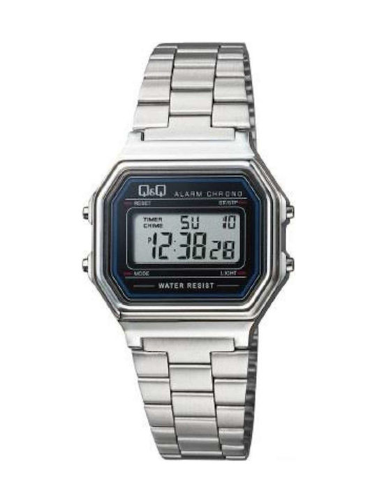 Q&Q Digital Watch Battery with Silver Rubber Strap M173J001Y