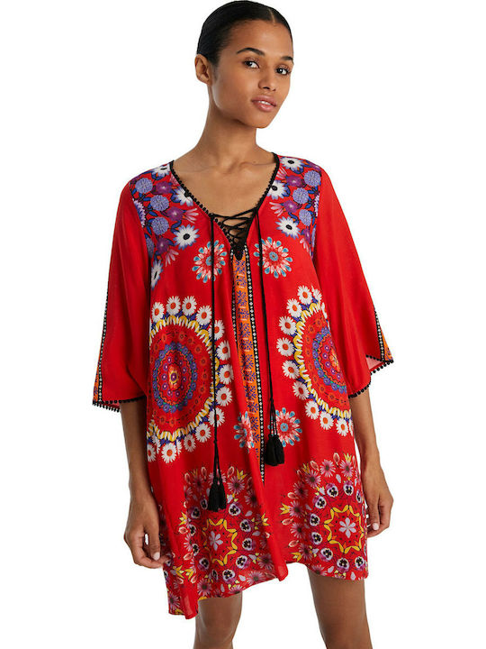 Desigual Creta Women' Short Caftan Beach Red