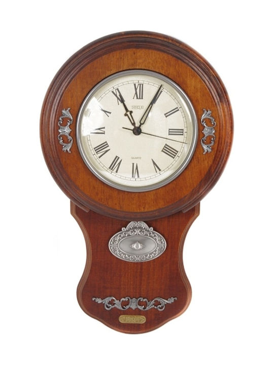 Antique Wall Clock Wooden Pendulum With Pewter Finish