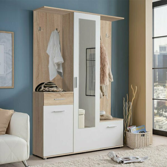 Martin Entry Furniture with Mirror / Hanger / Shoe Rack & Wardrobe Sonoma / White 133.5x33x197.5cm