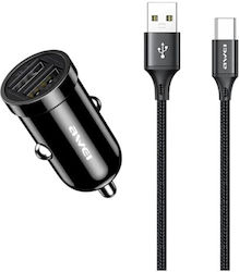 Awei C-826T Φορτιστής Αυτοκινήτου με Θύρες 2xUSB-A και Καλώδιο Type-C