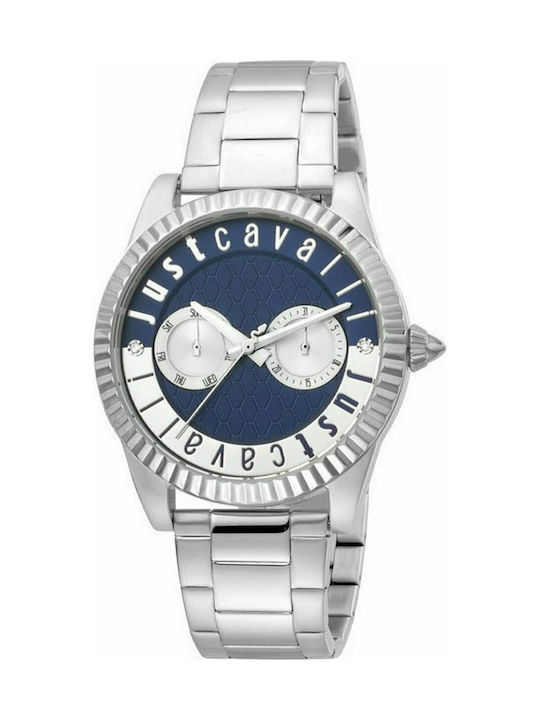 Just Cavalli XL Crystals Uhr Chronograph mit Silber Metallarmband